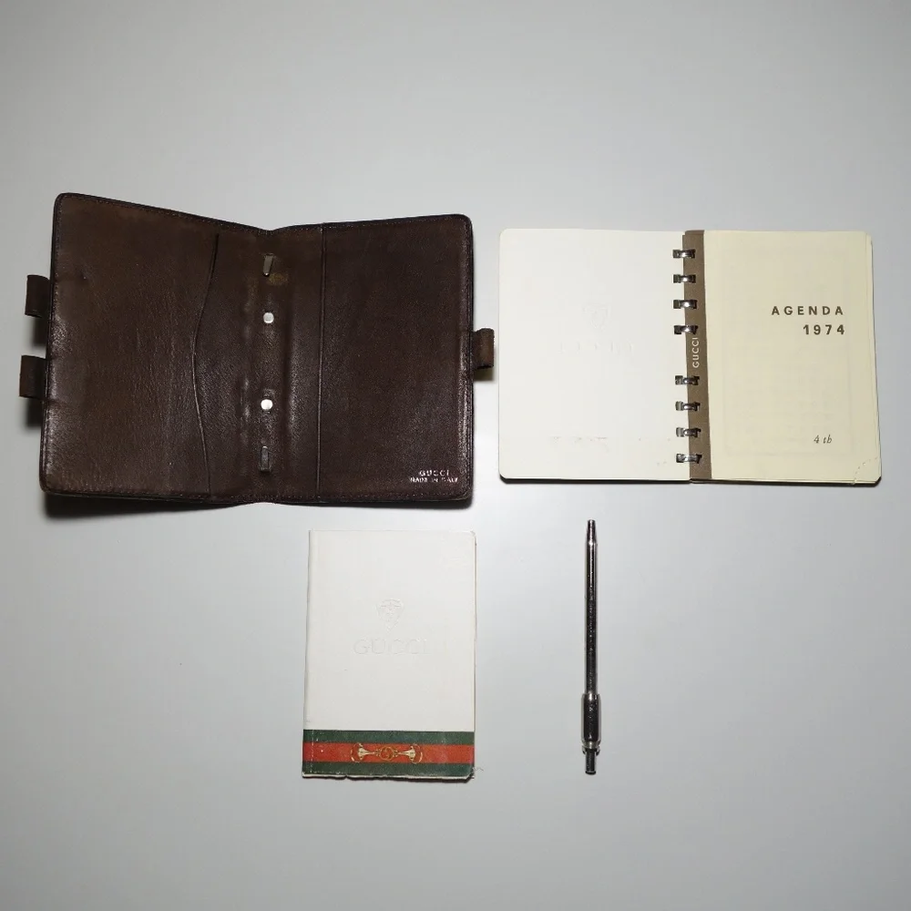 Vintage 1974 Gucci Leather Suede Mini Agenda Made In Italy With Ballpoint Pen